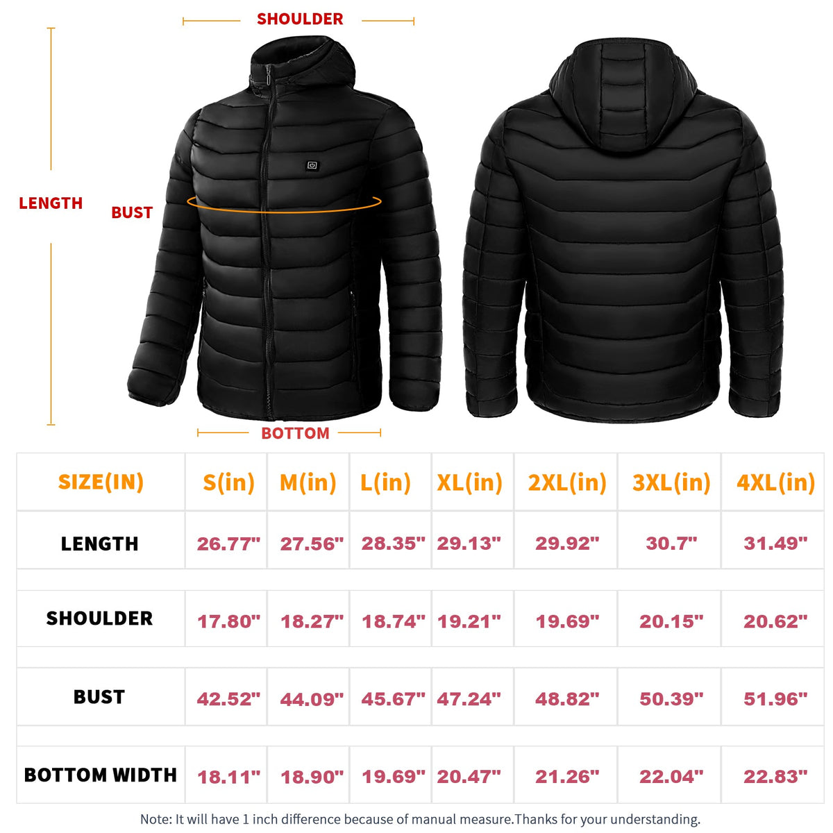 Front / size chart view
